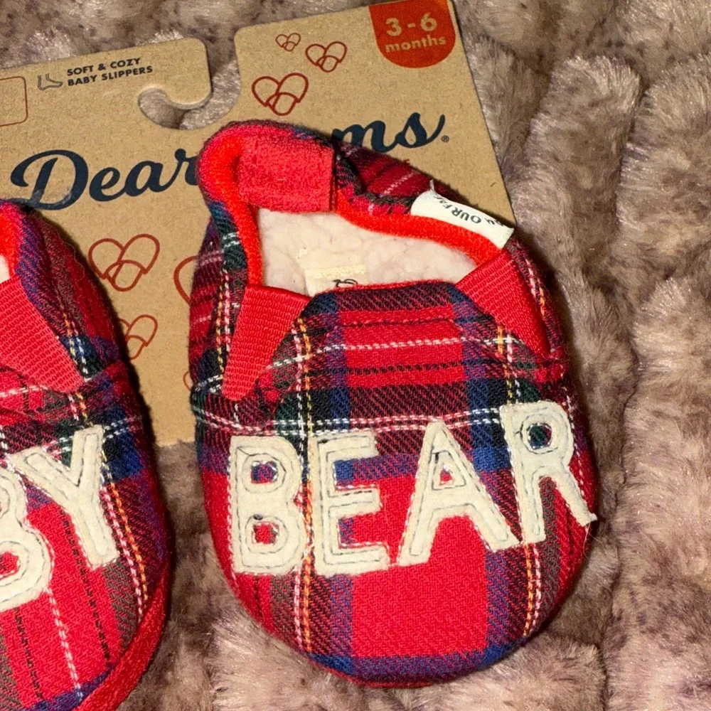 Dearfoams Red Plaid Baby Bear Slippers